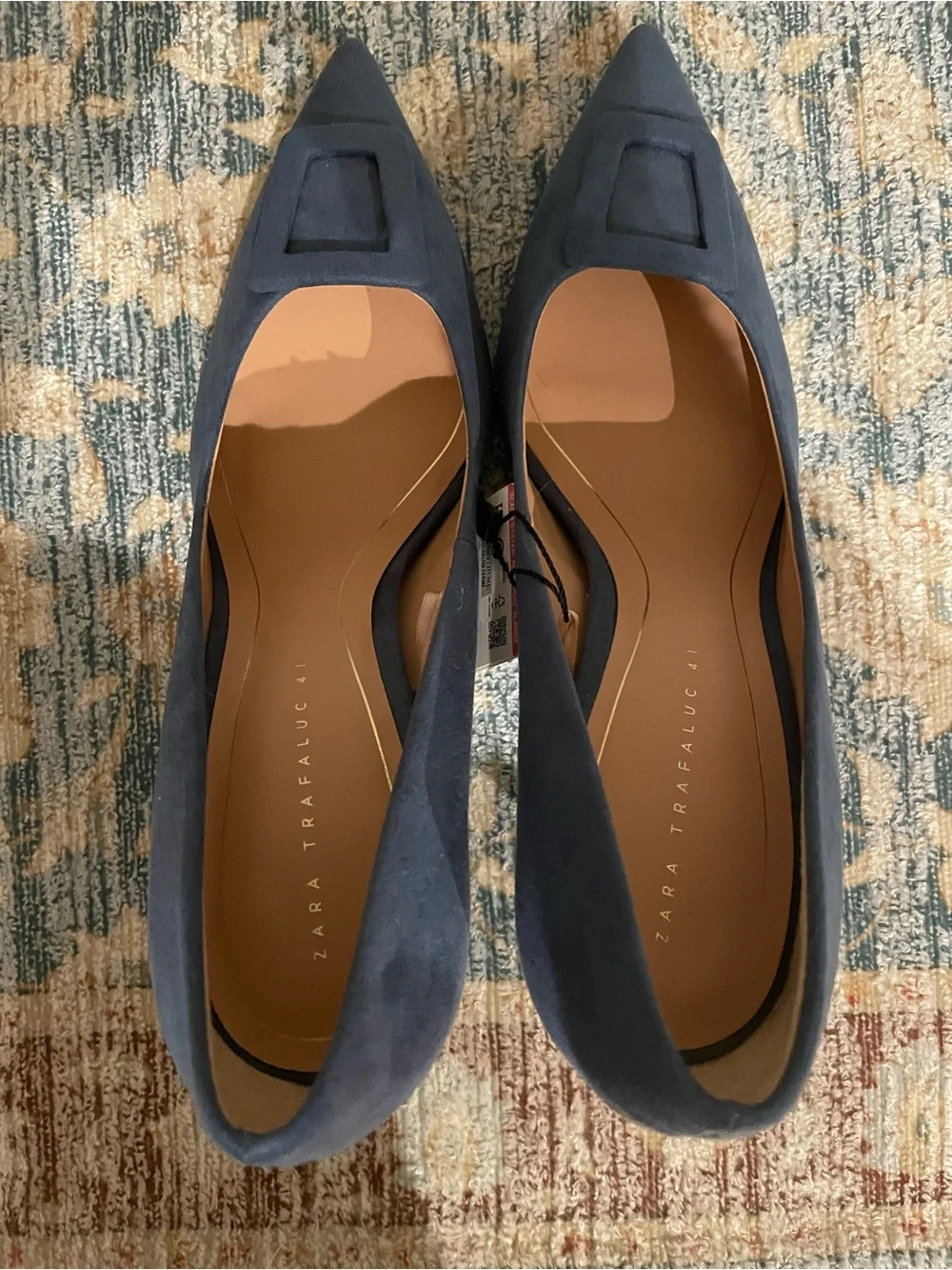 Zara NWT Blue Suede Pumps with Decorative Square Accent - Picture 6 of 8